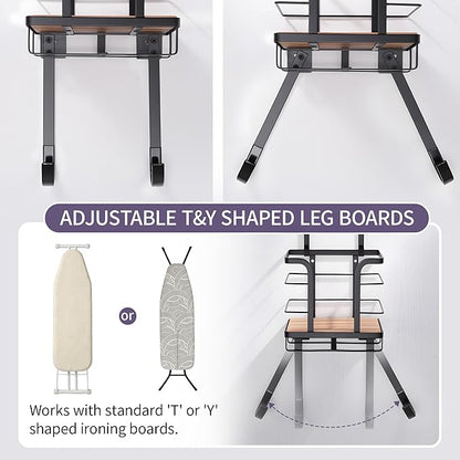 Over the Door Ironing Board Holder - Iron Board Hanger Wall Mount Ironing Board Storage with T/Y Shape Design for Space Saving, No Drilling