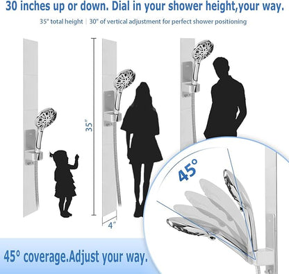 Modular Magnetic Handheld Shower Head Holder, 5-Section Customizable Sliding Rail with Tool-Free Adhesive Installation, Adjustable Height and Angle for Shower Chairs, Kids, Pets, Elderly, RV, Bathtub