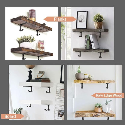 6 Inch Decorative Shelf Brackets-Heavy Duty Wall Brackets with Hooks Shelve Brackets Metal for Open Shelves Vintage Shelf Supports Farmhouse-4 Pack