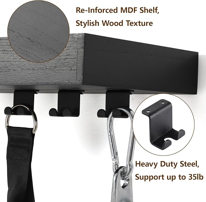 Tonal Accessory Shelf, Wall Mount Floating Shelf Organizer Fits Various Home Gym Accessories, Heavy Duty Space Saving Tonal Storage Rack with 6 T-Locks Clips Hooks Adapters Hanger, Black