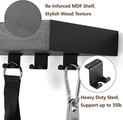 Tonal Accessory Shelf, Wall Mount Floating Shelf Organizer Fits Various Home Gym Accessories, Heavy Duty Space Saving Tonal Storage Rack with 6 T-Locks Clips Hooks Adapters Hanger, Black