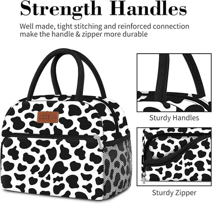 Coobiiya Lunch Bag Women, Lunch Box for Women Adult Men, Small Leakproof Cute Lunch Tote Large Capacity Reusable Insulated Cooler Lunch Container for Work/Office/Picnic/Travel-Cow