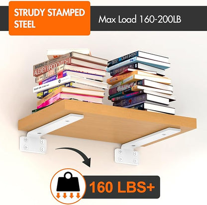 VANCASTLE Shelf Bracket, Floating Shelf Bracket 8 Inch , 6 Pack Heavy Duty Shelf Brackets, Metal Wall Shelf Brackets with 1/5 Inch Thick and Holds 160+lb, Brackets for Wood Shelves, White