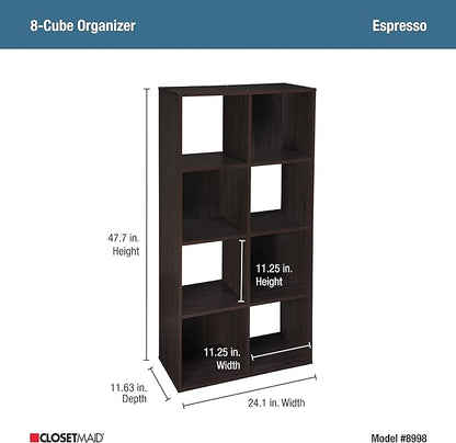 ClosetMaid Cubeicals 8 Cube Storage Shelf Organizer Bookshelf, Stackable, Vertical or Horizontal, Easy Assembly, Wood, Espresso Finish