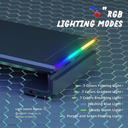 Heymaster Gaming Monitor Stand Riser with RGB Light, USB HUB Type-C Data Port, Adapter Charging, Foldable Adjustable Length Computer Monitor Phone Stand Storage Drawer & Pen Slot