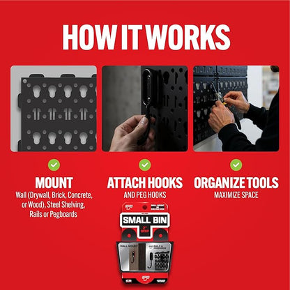 Smart T Pegboard Bin Attachment | 2" Deep Bin for Tool Organization | Add to Your Garage Pegboard, Space Saving Tool Holder - Wall Mount or Shelving Hooks