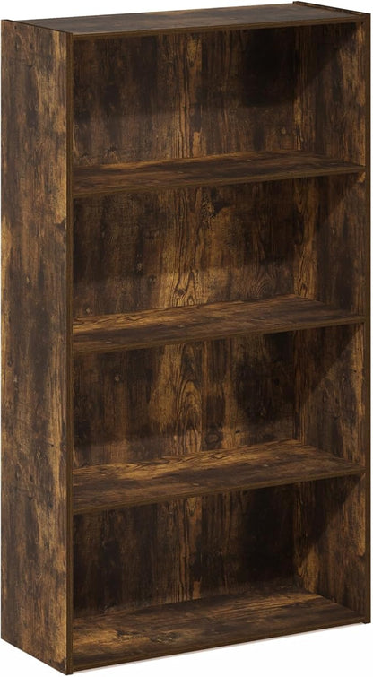 Furinno PASIR Book Shelf, 4-Tier Bookshelf, Bookcase with Open Shelf, 9.4 x 23.6 x 41.7, for Living Room, Bedroom, Home Office, Amber Pine