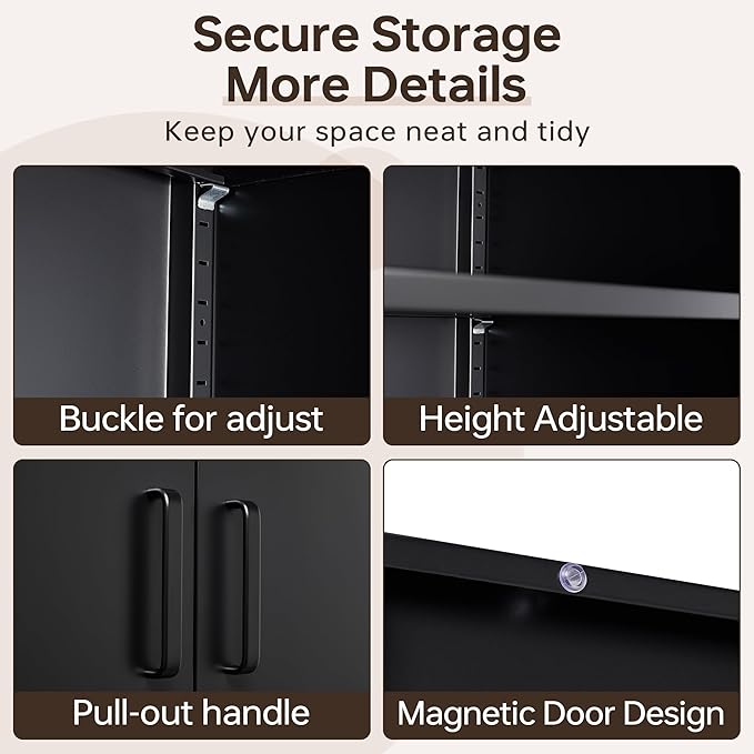 Metal Garage Storage Cabinet, 71" Tall Storage Cabinets with 2 Doors and 5 Adjustable Shelves, Steel Utility Tool Caninet, Black Locking Caninets, Lockable File Cabnet for Home/Office/School