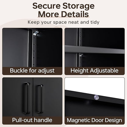 Metal Garage Storage Cabinet, 71" Tall Storage Cabinets with 2 Doors and 5 Adjustable Shelves, Steel Utility Tool Caninet, Black Locking Caninets, Lockable File Cabnet for Home/Office/School