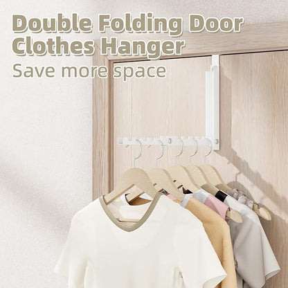 BAKON Over The Door Hanger Folding Clothes Drying Rack, Double Fold Hanging Door Hooks Coat Rack for Indoor Laundry Room Compact Small Space Foldable Portable Clothing Hanger Hook Collapsible- 1 Pack