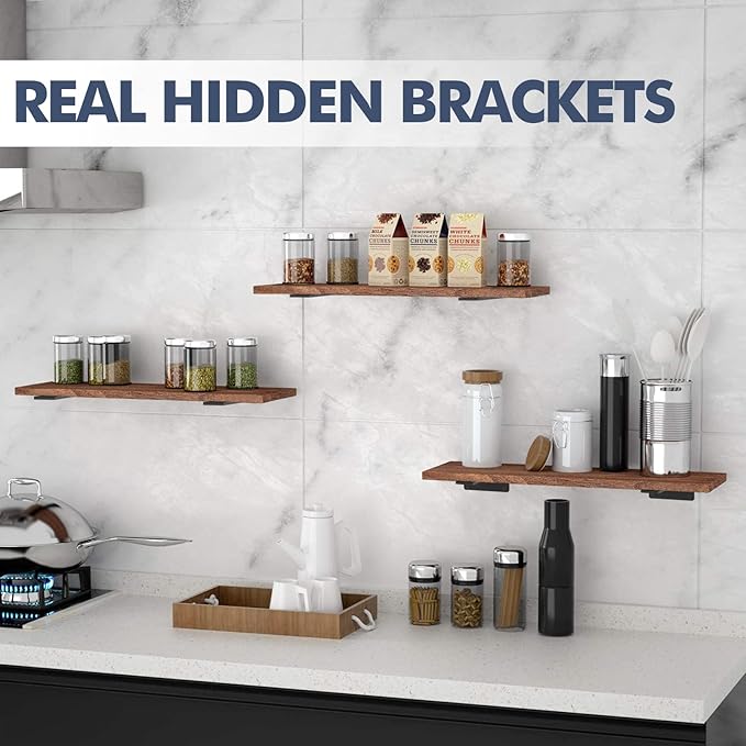 8 Pack Floating Shelf Brackets, 10 Inch Heavy Duty Industrial Shelf Bracket, Black Metal L Brackets for Shelves Support DIY(1/5 Inch Thicked)