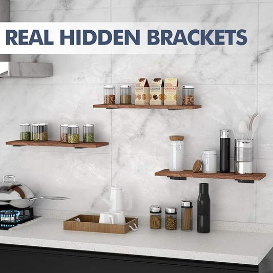6 Pack Floating Shelf Brackets,12 inch Heavy Duty Industrial Shelf Bracket, Black Metal L Brackets for Shelves Support DIY(1/5 Inch Thicked)
