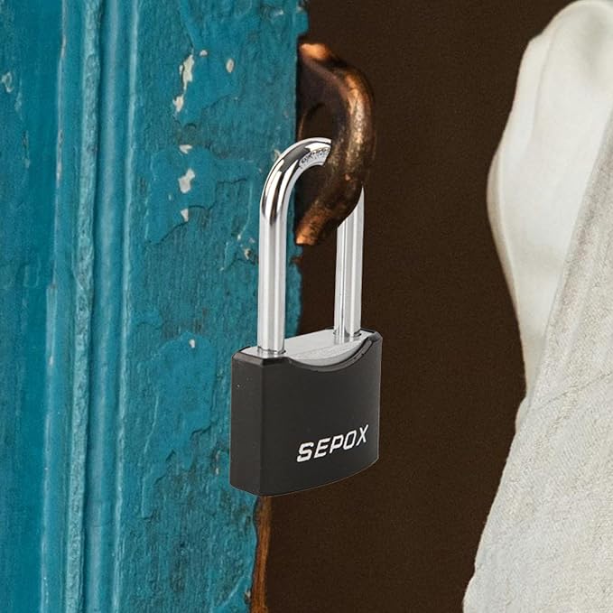 SEPOX® 1-9/16" All-Weather Outdoor Padlocks Keyed Alike, 1-5/8" Long Shackle, Solid Steel Lock, Heavy-Duty with Black Cover, Design for Gate Fence Cabinet Toolbox School Gym Locker with 2pcs Same Key