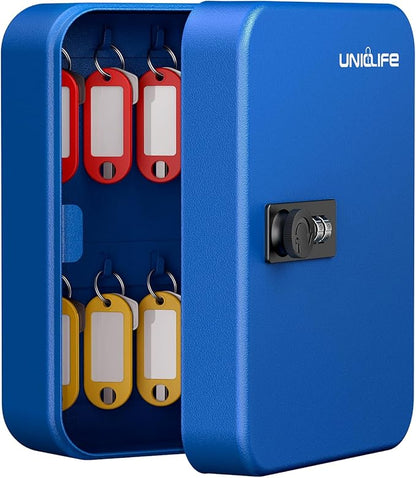 Uniclife 20 Position Key Cabinet with Combination Lock Resettable Blue Digital Security Storage Box Steel Key Organizer with Colorful Key Tag Labels Stickers and Hooks