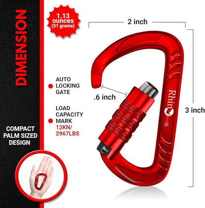 12kN (2697 lbs) Heavy Duty Carabiner Clips, for Securing Pets, Outdoor, Camping, Hiking, Hammock, Dog Leash Harness, Keychains