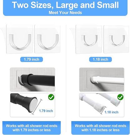 6 Pack Shower Rod Holders No Drilling, Adhesive Curtain Rod Brackets for Wall, Strong Tension Rod Holder Up to 30 lbs, Waterproof for Tile Marble Painted, Apartments Dorms (Rod Not Included)