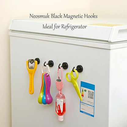 Neosmuk Magnetic Hooks, Heavy Duty 85lb+ Strong Magnet Hook for Cruise Cabins, Cruise Ship Essentials for Hanging, Metal Wall Refrigerator Hangers (Black, 10 Pack)
