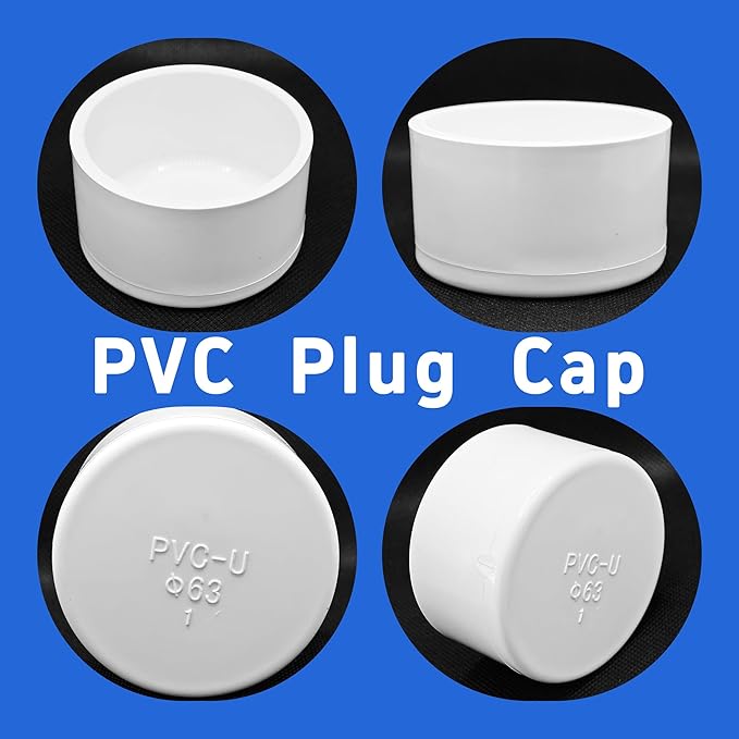 2PCS 2 Inch PVC End Caps(Not SCH40), White Furniture Grade Socket Plugs Adapter, PVC Pipe Fitting Covers for Greenhouse Frames & Shelving Systems(63mm Inner Diameter)