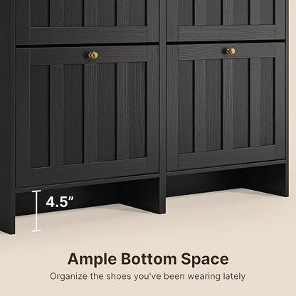 Gizoon Shoe Storage Cabinet with 4 Flip Drawers, Mordern Freestanding Shoe Organizer for Entryway, Narrow Rack Cabinet with Storage for Entrance, Hallway, Black