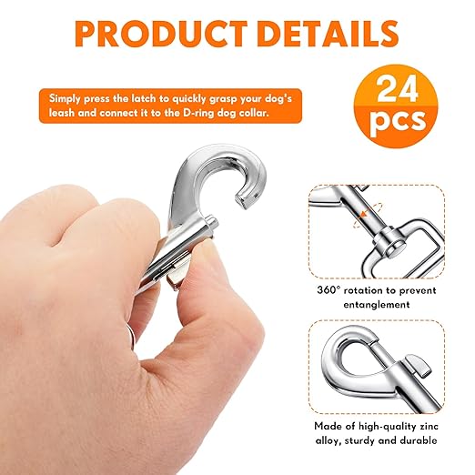 Therwen 24 Pcs Swivel Snap Hooks for Dog Leash Heavy Duty 2.76 Inch Flag Clasp Single Ended Clip Hooks Multipurpose Bolt Snap for Keychain Camera Strap Linking Pet Leash(Delicate Style,1")