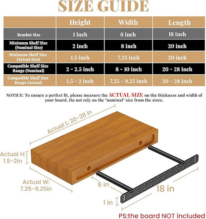 2pcs Floating Shelf Bracket Heavy Duty,Decorative Floating Shelf Hardware Hidden Black Metal Fireplace Mantel Brackets (18"X6"X1.0" with Tools )