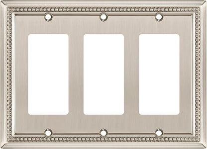 Henne Bery Sunken Pearls Heavy Duty Decorative Wall Plate Switch Plate Outlet Cover (Triple Decorator, Satin Nickel)