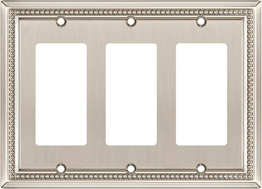 Henne Bery Sunken Pearls Heavy Duty Decorative Wall Plate Switch Plate Outlet Cover (Triple Decorator, Satin Nickel)