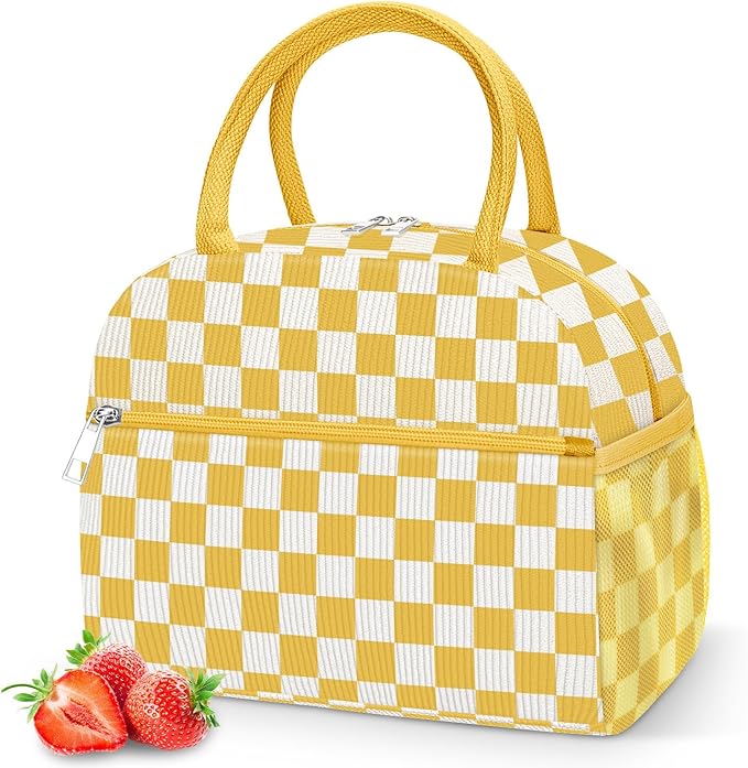 DALINDA Corduroy Lunch Bag Lunch Box for Women Men,Cute Insulated Lunch Bags,Water-Resistant Cute Cooler Lunch Tote Bag, Reusable LunchBox Large Capacity for Work Travel Picnic Beige
