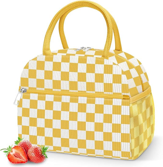 DALINDA Corduroy Lunch Bag Lunch Box for Women Men,Cute Insulated Lunch Bags,Water-Resistant Cute Cooler Lunch Tote Bag, Reusable LunchBox Large Capacity for Work Travel Picnic Beige