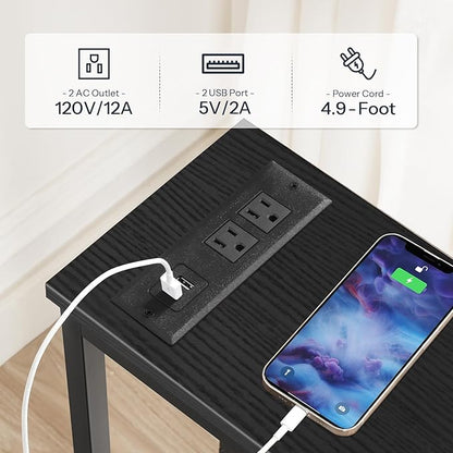 HOOBRO Narrow Console Table with Power Outlets, 44.9 Inches Sofa Table, Slim Behind Couch Table, Entryway Table with Display Shelf, for Living Room, Foyer, Hallway, Black BB114UXG01