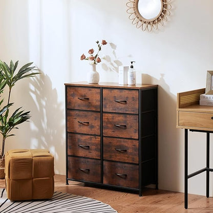 OLIXIS 8 Drawer Storage Dresser with Wood Top - Wide Fabric Chest Organizer for Bedroom, Closet, Living Room,Tower Cabinet, TV Stand, Hallway Entryway Furniture,Brown