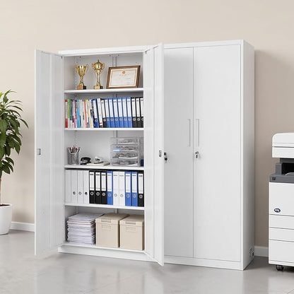 VEVOR Metal Storage Cabinet, Lockable Steel Garage Cabinet with Adjustable Shelves, 2 Magnetic Doors, 2 Keys, 5-Tiers Tool Storage Locker for Home,Office,School,Pantry,Warehouse,Basement,Laundry,White
