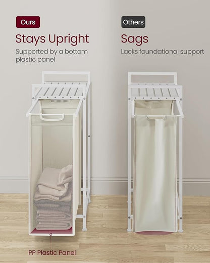 VASAGLE Laundry Hamper, Laundry Basket, Laundry Sorter with a Pull-Out and Removable Bag, Shelf, Metal Frame, 12.4 Gallons (47 L), 16.5 x 11 x 29.5 Inches, Cream White and Cloud White UBLH001W01