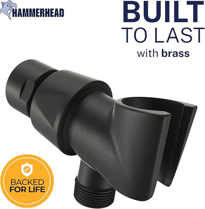 HammerHead Showers® Solid Metal Handheld Shower Head Holder - Matte Black - Adjustable Shower Wand Holder with Universal Wall Hook Bracket and Brass Pivot Ball - Hand Held Shower Head Holder