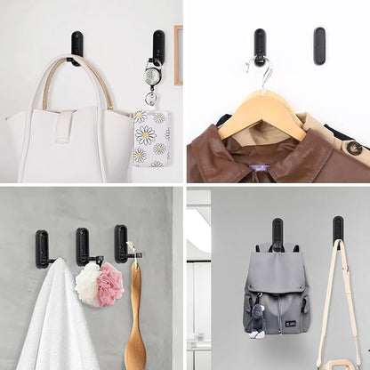 Folding Coat Hooks, 6 Pcs Foldable Black Wall Hooks Heavy Duty Foldable Hook Bathroom Towel Hooks Robe Hooks Wall Mounted for Hanging Coat Towels Clothes Hat Bags Keys