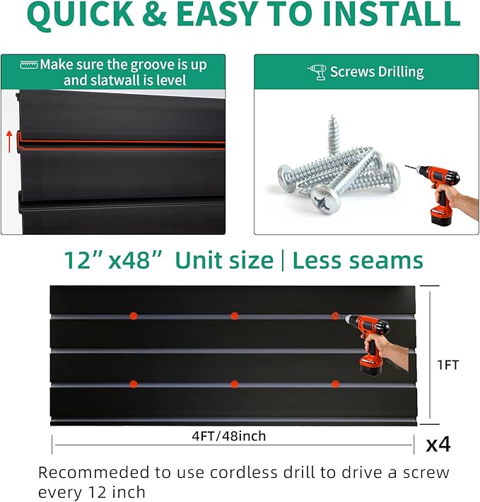Slat Wall Paneling Garage Slat Wall Storage Systems, Slatwall Panels 4x4 ft Peg Board Tool Organization, PVC Wall Slat Panels Wall Organizer Black Slatwall Garage Storage & Organization Products