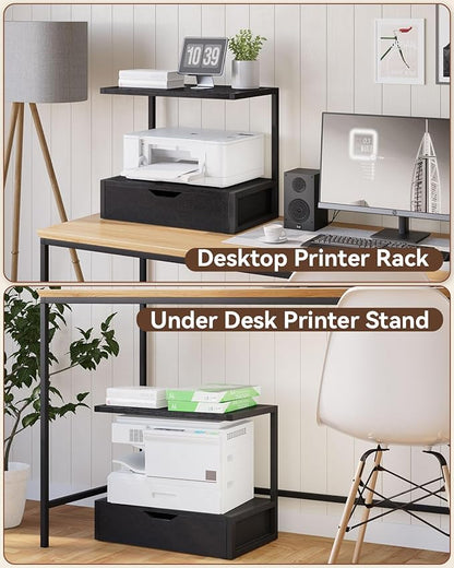 IBUYKE 2 Tier Desktop Printer Stand,Multi-Purpose Desk Organizer,Printer Table with Storage Shelf for Folders,Books,for Fax Machine, Scanner,Home Office,Black TLJ015B