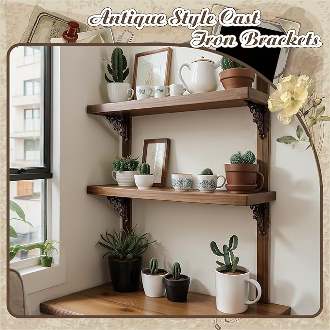 Blulu 4 Pack Antique Style Cast Iron Shelf Brackets Decorative Brackets 3 7/8" x 3 7/8" Wall Mount Shelving Bracket Heavy Duty Victorian Style Shelf(Iron Gray)
