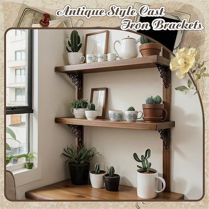 Blulu 4 Pack Antique Style Cast Iron Shelf Brackets Decorative Brackets 3 7/8" x 3 7/8" Wall Mount Shelving Bracket Heavy Duty Victorian Style Shelf(Iron Gray)