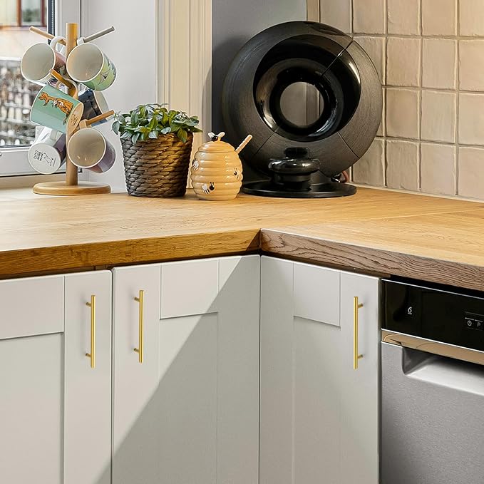 JOY DECOR 60 Pack 8-13/16 Inch Cabinet Pulls Kitchen Cabinet Handles with 6-1/4 Inch Hole Center Brushed Brass Cabinet Hardware Stainless Steel Kitchen Drawer Pulls 160mm Hole Centers