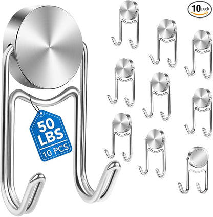 LOVIMAG Magnetic Hooks, 50lbs+ 2026 Cruise Cabin Ship Essentials Magnet Hook Heavy Duty Strong Magnets Refrigerator Fridge Hanging for Classroom Beach Vacation Kitchen Home Must Haves 10 Pcs (Silver)