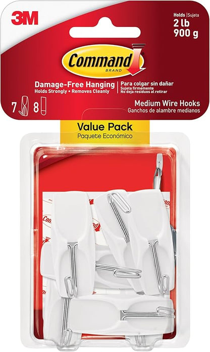 Command Medium Wire Toggle Hooks, 7 Wall Hook and 8 Strips, Damage-Free Hanging with Adhesive, No Tools for Hanging, Organization and Storage, Holds up to 2 lb