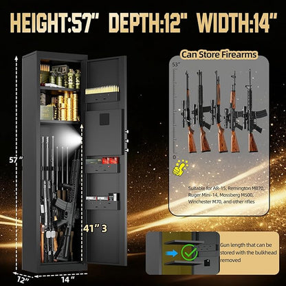 5-8 Gun Safe for Rifles and Pistols, Gun Cabinets for Rifles and Shotguns with Digital Keypad & LED Light, Rifle Safe for Home with Removable Shelves and Alarm System, Easy Assembly Gun Locker