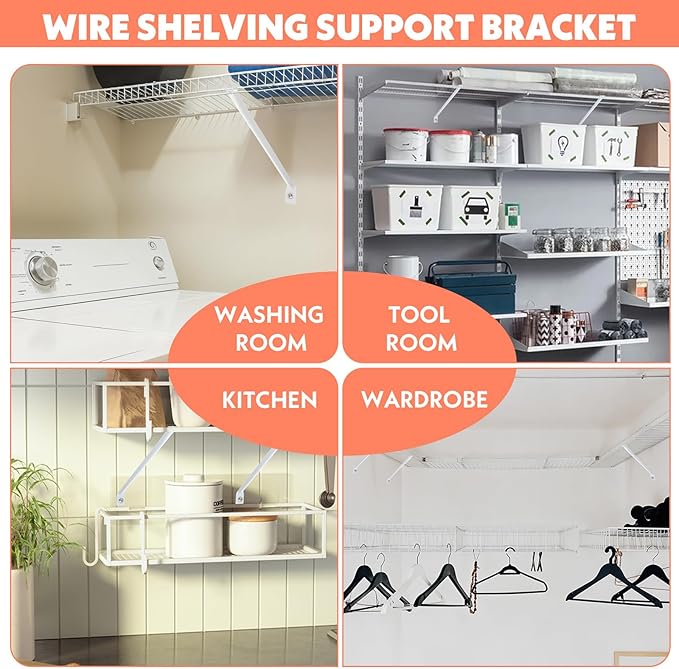 12 Pcs Support Brackets for Wire Shelving 12in Wire Shelf Bracket Closet Shelf Brackets with Anchors and Pins for Installation Wires Shelving Supported Bracket for Support Closet Wires
