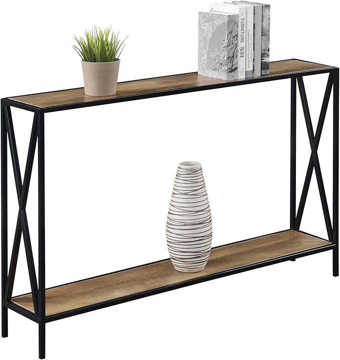 Convenience Concepts Tucson Console Table 47.25" - Modern Sofa Table with Storage Shelf, Entryway Hall Table for Living Room, Weathered Barnwood/Black