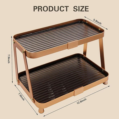 YUPER Bathroom Organizer Countertop, 2-Tier Perfume Organizer Makeup Organizer Cosmetics Storage Display Rack Vanity Tray Dresser Shelf Rust Resistant Aluminum Alloy Holder Decor