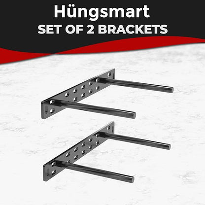 Set of 2 Floating Shelf Brackets 11 inch Multiple Mounting Location Baseplate/Heavy Duty Black Painted Mild Steel Bracket Hidden Wall Shelves Support Hardware Mount Kitchen/Nursery Decor (6 inch Rods)