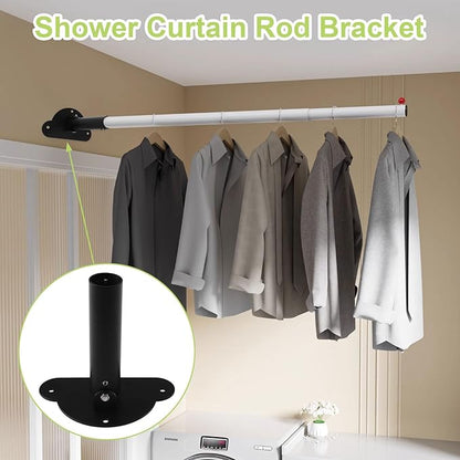 Adjustable Shower Curtain Rod Bracket 1 Pack Aluminum Alloy Shower Curtain Rod Single Swivel Flange Heavy Duty Closet Rod Bracket with Screws (Black)