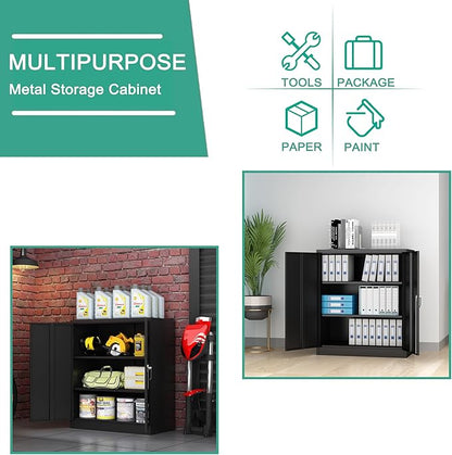 Locking Garage Storage Cabinet with Door, Black Metal Wall Cabinet with Shelves, Small File Cabinet for Home, Office, School, 41.6''H× 36 ''W ×18''D, Assembly Required