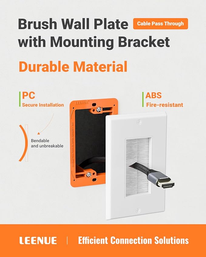 Brush Wall Plate with Mounting Bracket, 4 Pack Cable Pass Through Decorator Cover for Low Voltage Wires, Single Gang Cord Hider for TV Home Theater System, Orange